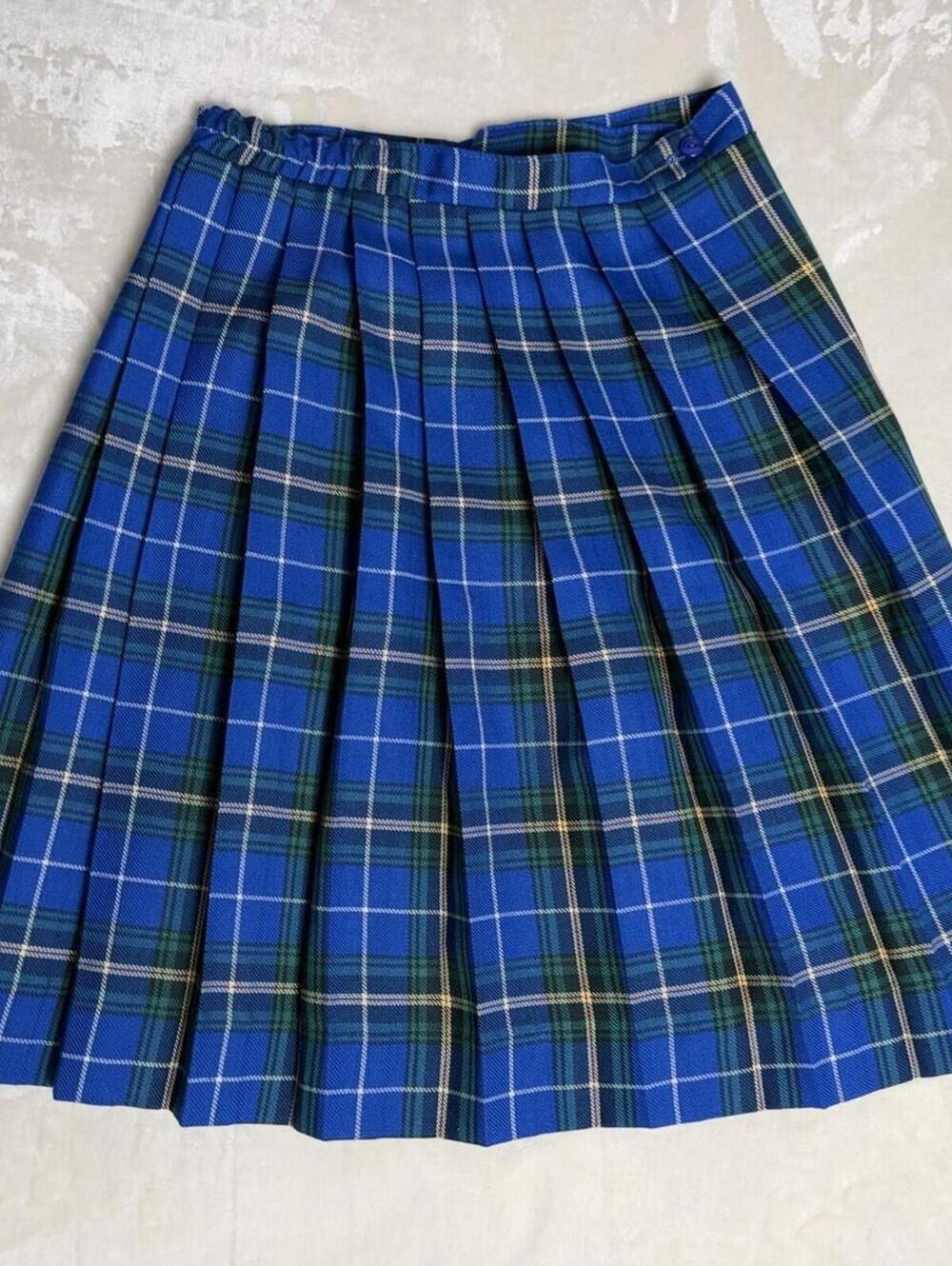 VTG Bonda Nova Scotia Tartan Plated Skirt Womens 10 Blue Green Wool Blend Canada
